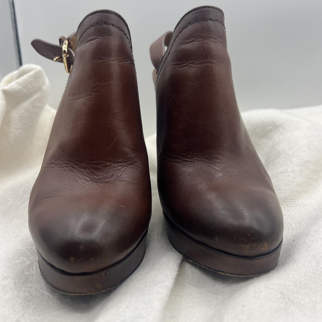 Coach Carmine Brown Leather Slingback Platform Heel Booties Size 6B
