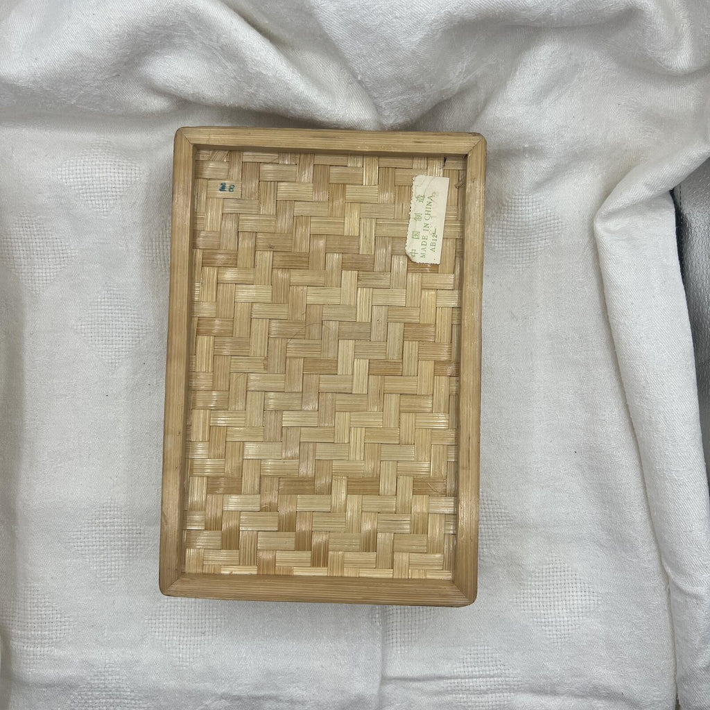 Vintage Woven Bamboo Catchall Tray / Boho Rattan Entryway Organizer