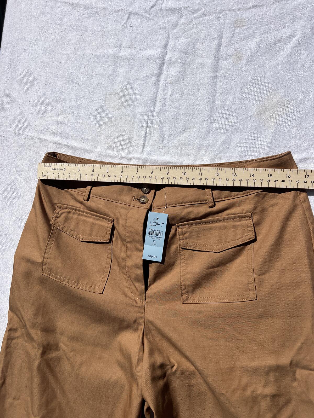 LOFT Petite Wide Leg Crop Cargo Pants Camel Brown Size 12P NWT