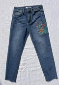 Sam Edelman Mary Jane High Rise Straight Crop Jeans Floral Embroidered - Size 27