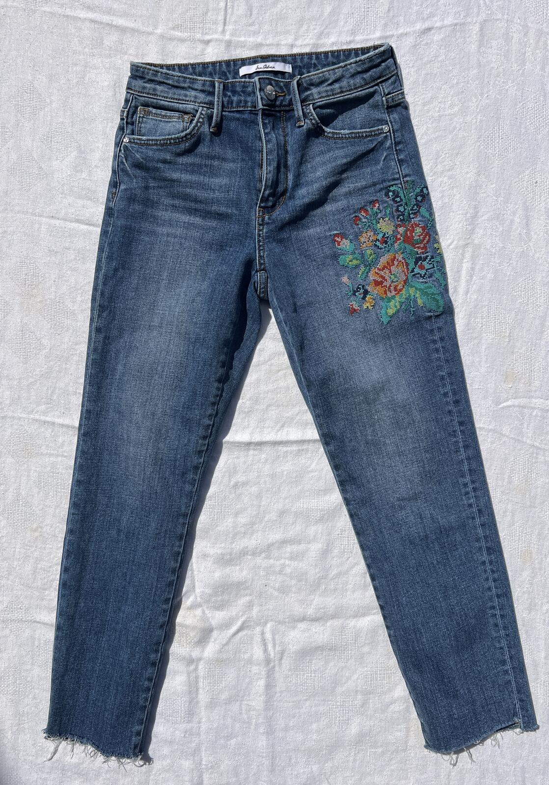 Sam Edelman Mary Jane High Rise Straight Crop Jeans Floral Embroidered - Size 27