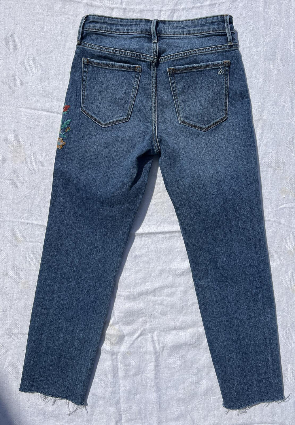 Sam Edelman Mary Jane High Rise Straight Crop Jeans Floral Embroidered - Size 27