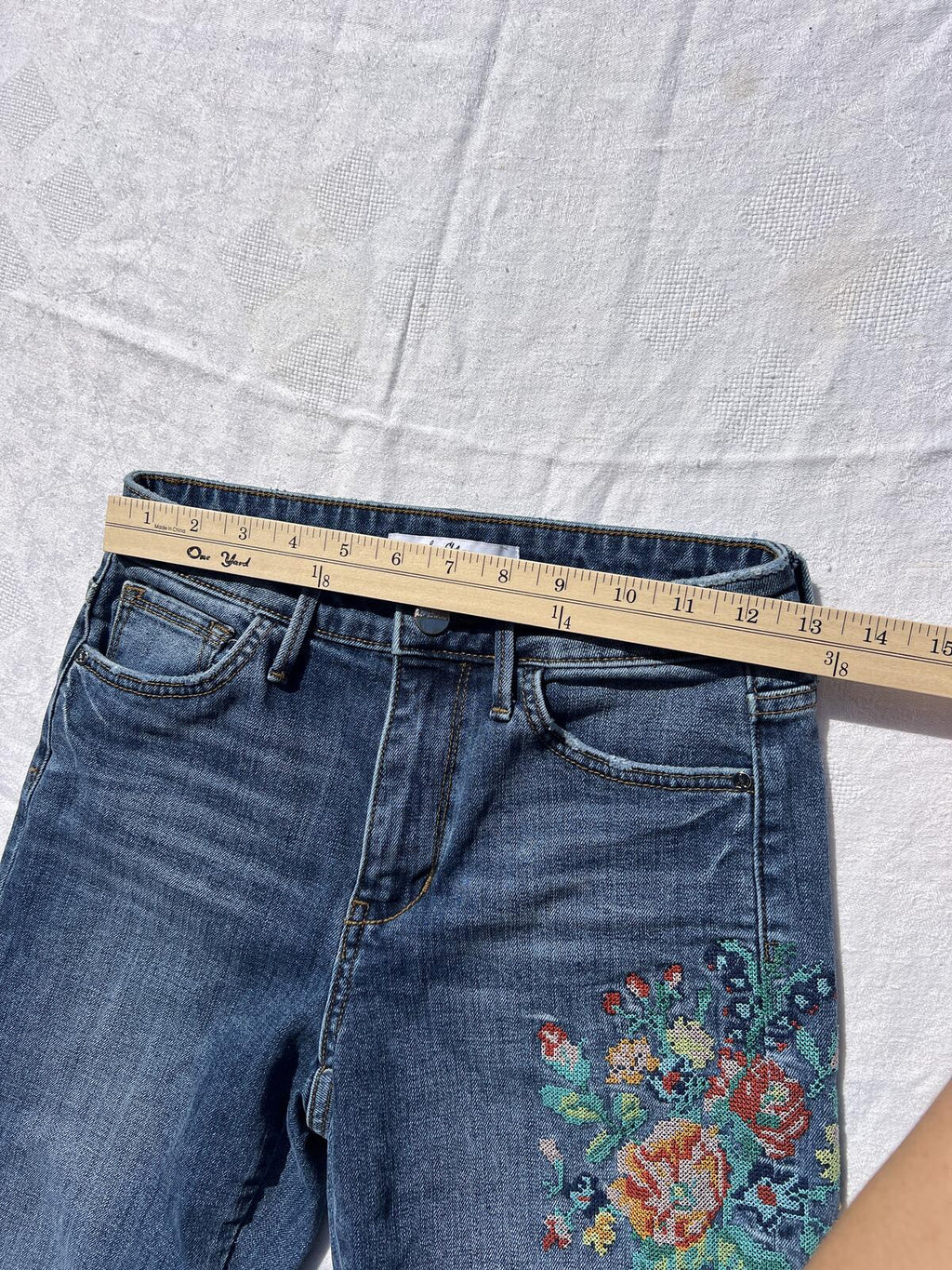 Sam Edelman Mary Jane High Rise Straight Crop Jeans Floral Embroidered - Size 27