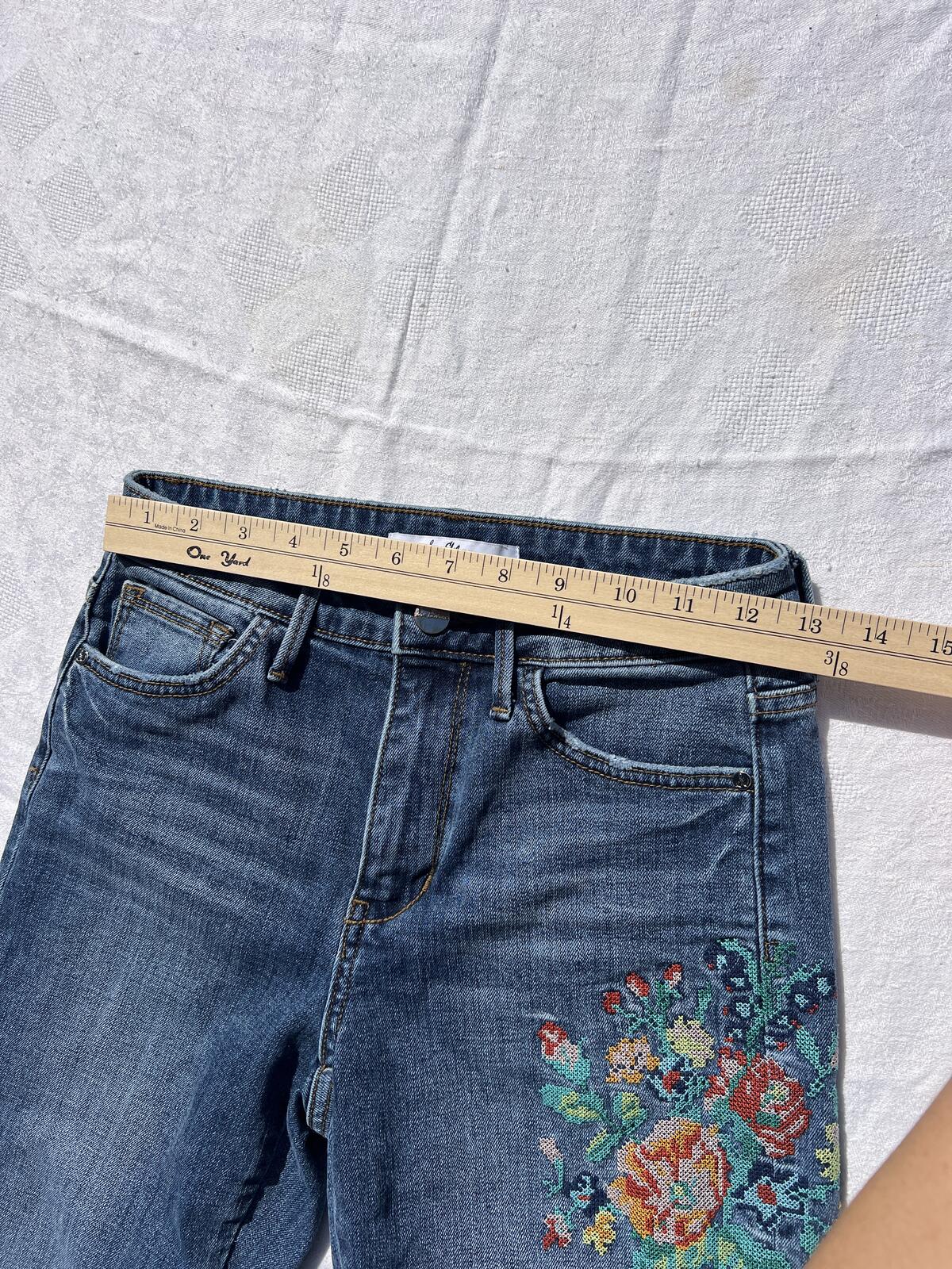 Sam Edelman Mary Jane High Rise Straight Crop Jeans Floral Embroidered - Size 27