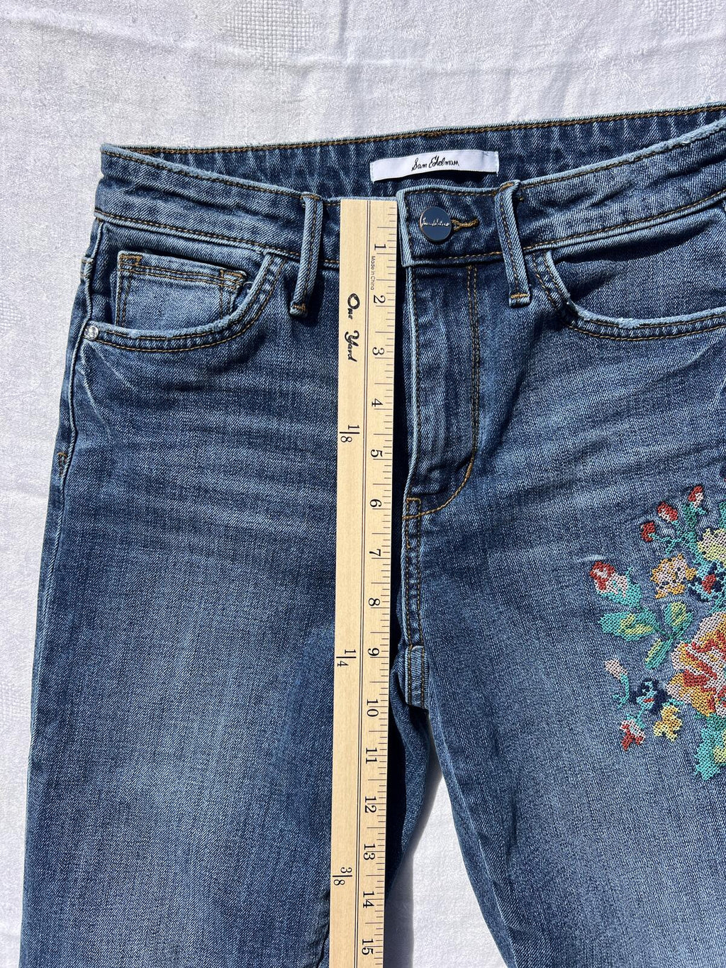 Sam Edelman Mary Jane High Rise Straight Crop Jeans Floral Embroidered - Size 27