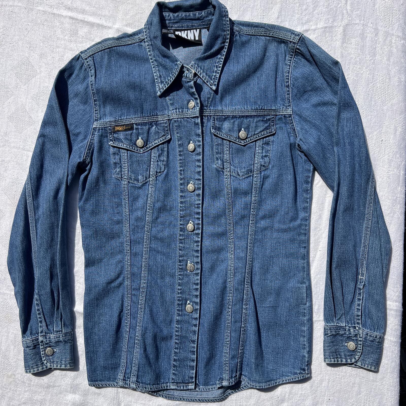DKNY Jeans Petite Denim Button Front Shirt Jacket/Shacket Women’s P8 Medium Wash