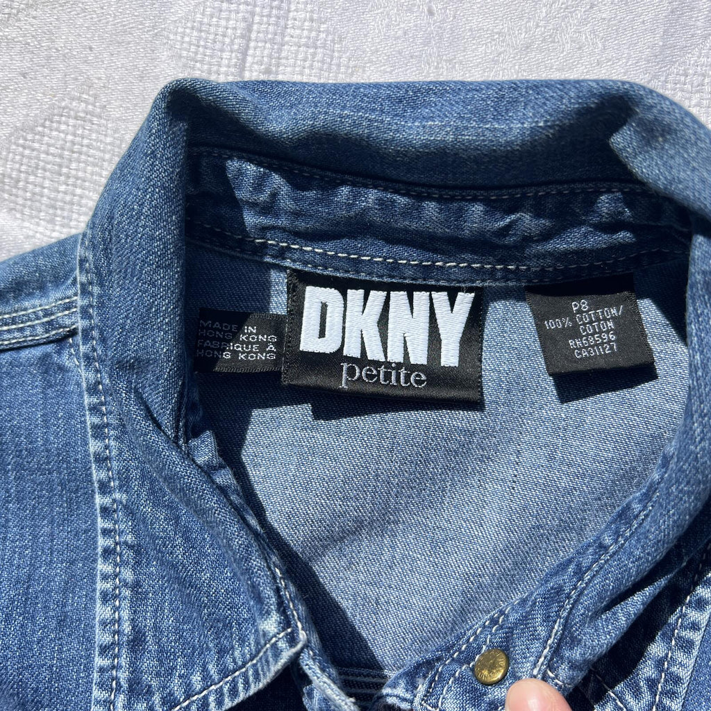 DKNY Jeans Petite Denim Button Front Shirt Jacket/Shacket Women’s P8 Medium Wash