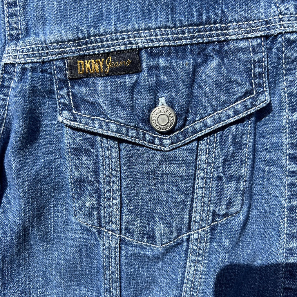 DKNY Jeans Petite Denim Button Front Shirt Jacket/Shacket Women’s P8 Medium Wash