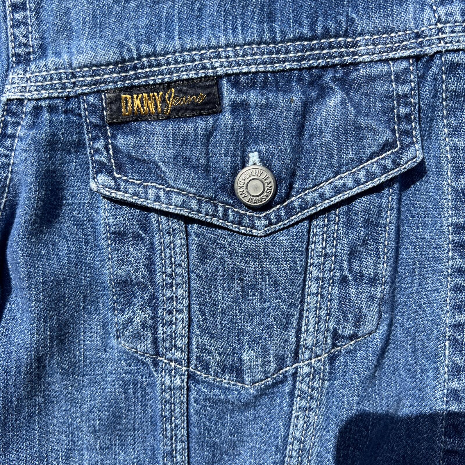 DKNY Jeans Petite Denim Button Front Shirt Jacket/Shacket Women’s P8 Medium Wash