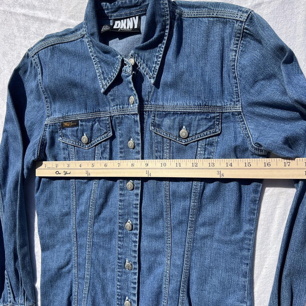 DKNY Jeans Petite Denim Button Front Shirt Jacket/Shacket Women’s P8 Medium Wash