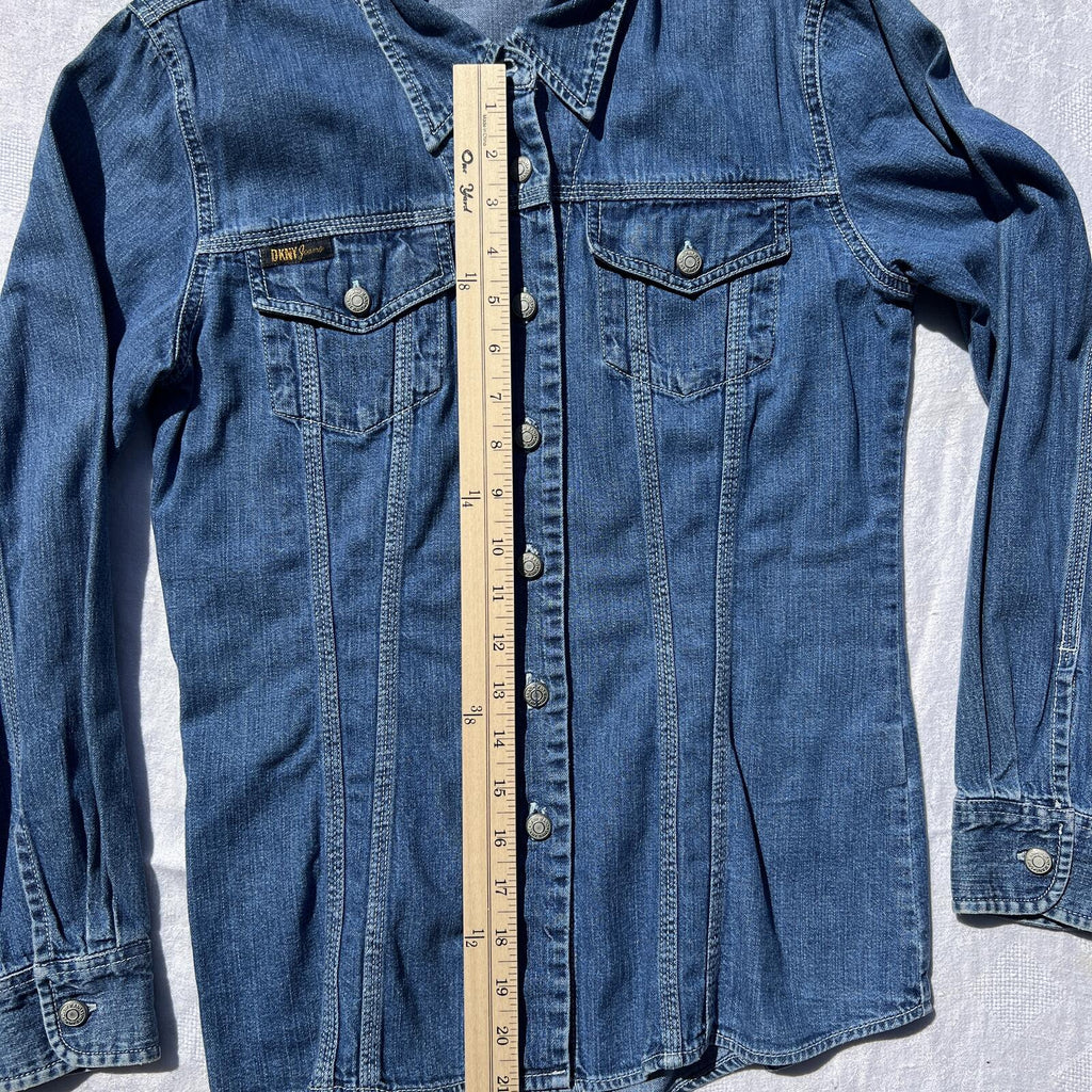 DKNY Jeans Petite Denim Button Front Shirt Jacket/Shacket Women’s P8 Medium Wash