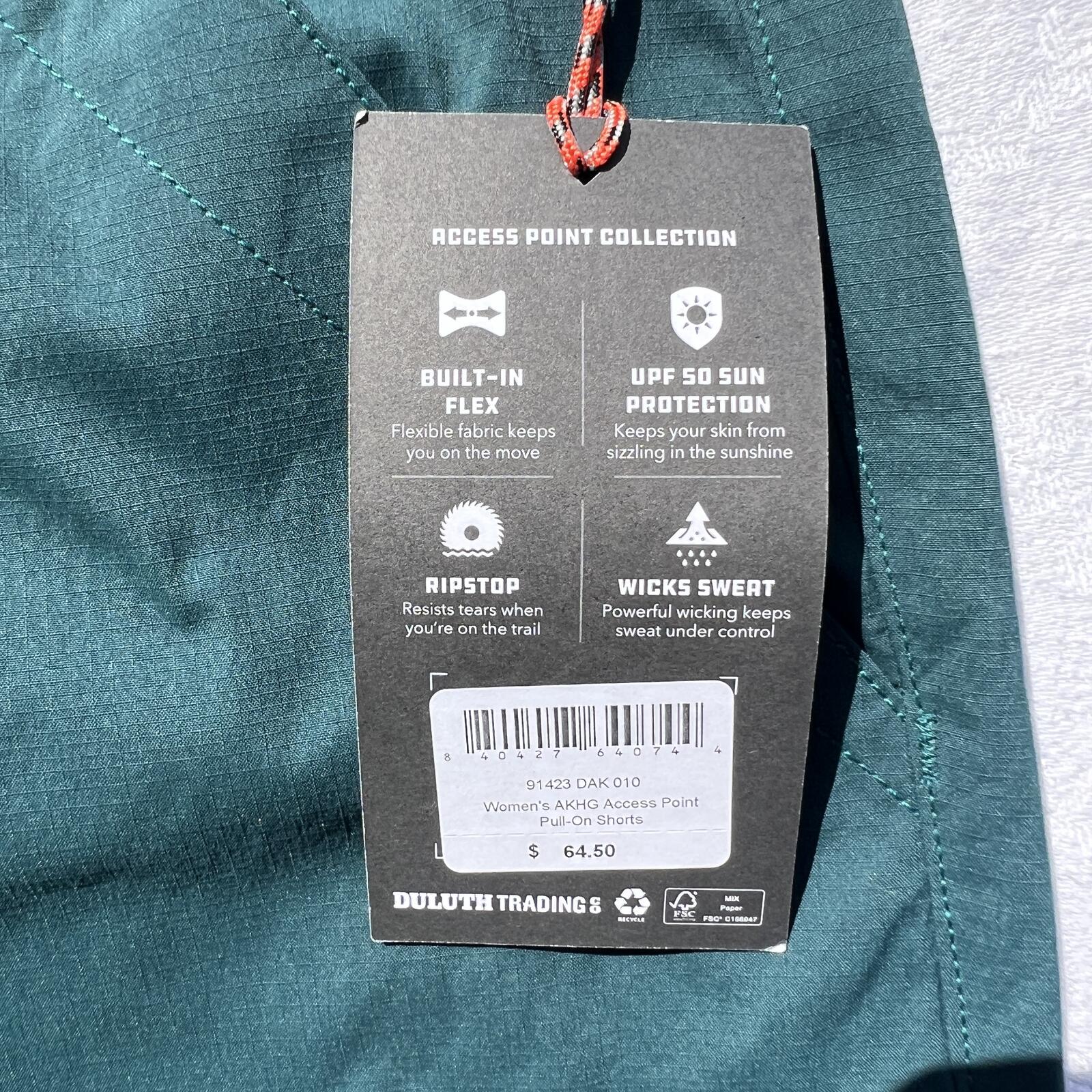 Duluth AKHG Access Point Pull-On Hiking Shorts Women’s Size 10 NWT Teal UPF 50