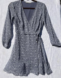 Abercrombie & Fitch Blue Floral Wrap Mini Dress Long Sleeve Ruffle Hem Sz: Small
