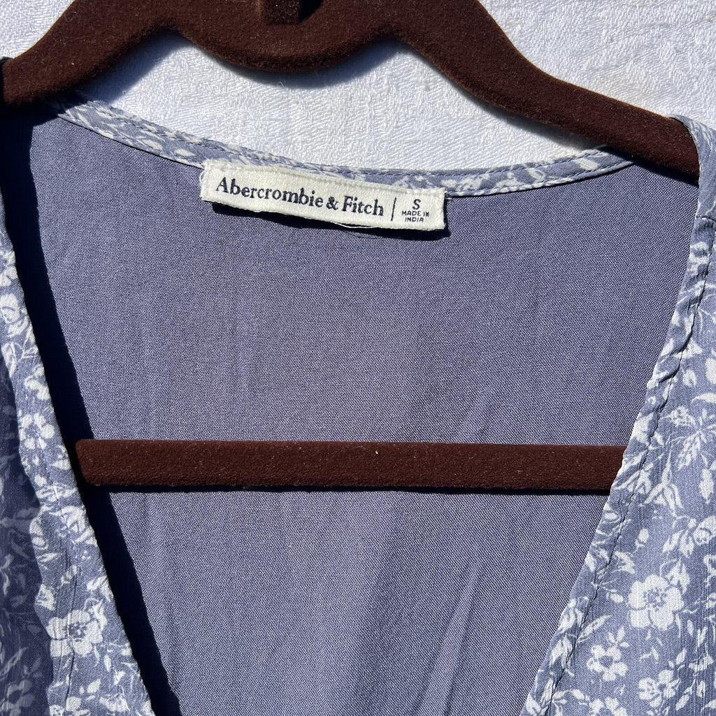 Abercrombie & Fitch Blue Floral Wrap Mini Dress Long Sleeve Ruffle Hem Sz: Small