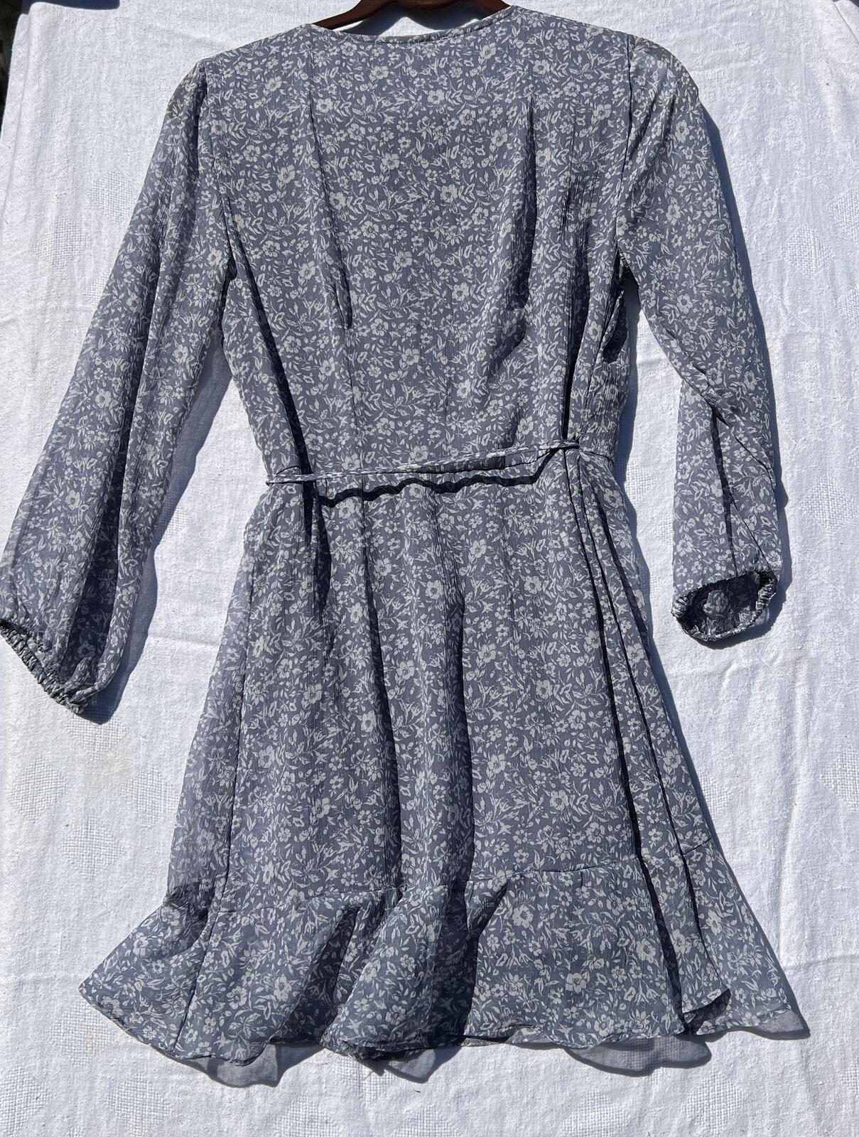 Abercrombie & Fitch Blue Floral Wrap Mini Dress Long Sleeve Ruffle Hem – xoxo Love Lindsay