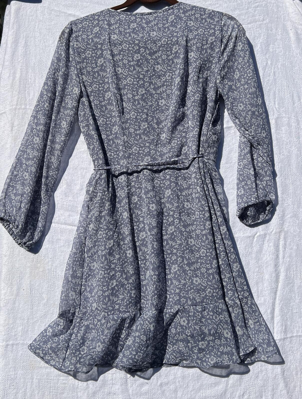 Abercrombie & Fitch Blue Floral Wrap Mini Dress Long Sleeve Ruffle Hem Sz: Small
