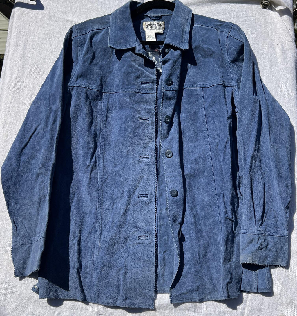 Bagatelle NWOT Blue Suede Leather Jacket Womens Medium Button Front Shirt Jacket