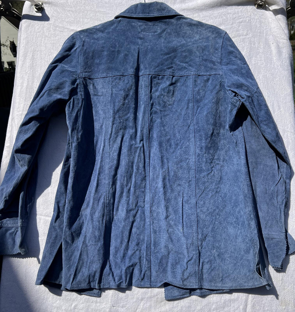 Bagatelle NWOT Blue Suede Leather Jacket Womens Medium Button Front Shirt Jacket