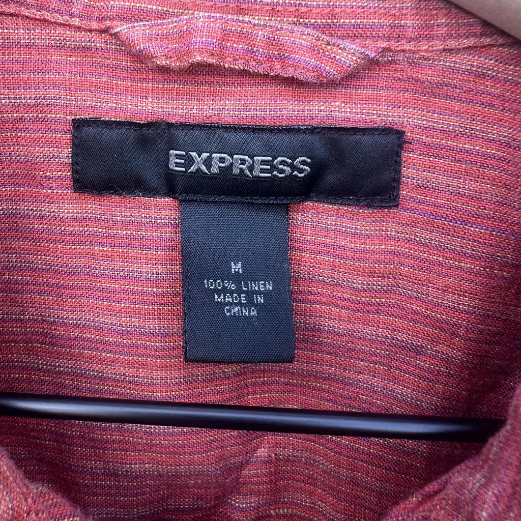 Express Linen Shirt Mens Medium Red Striped Short Sleeve Button Up