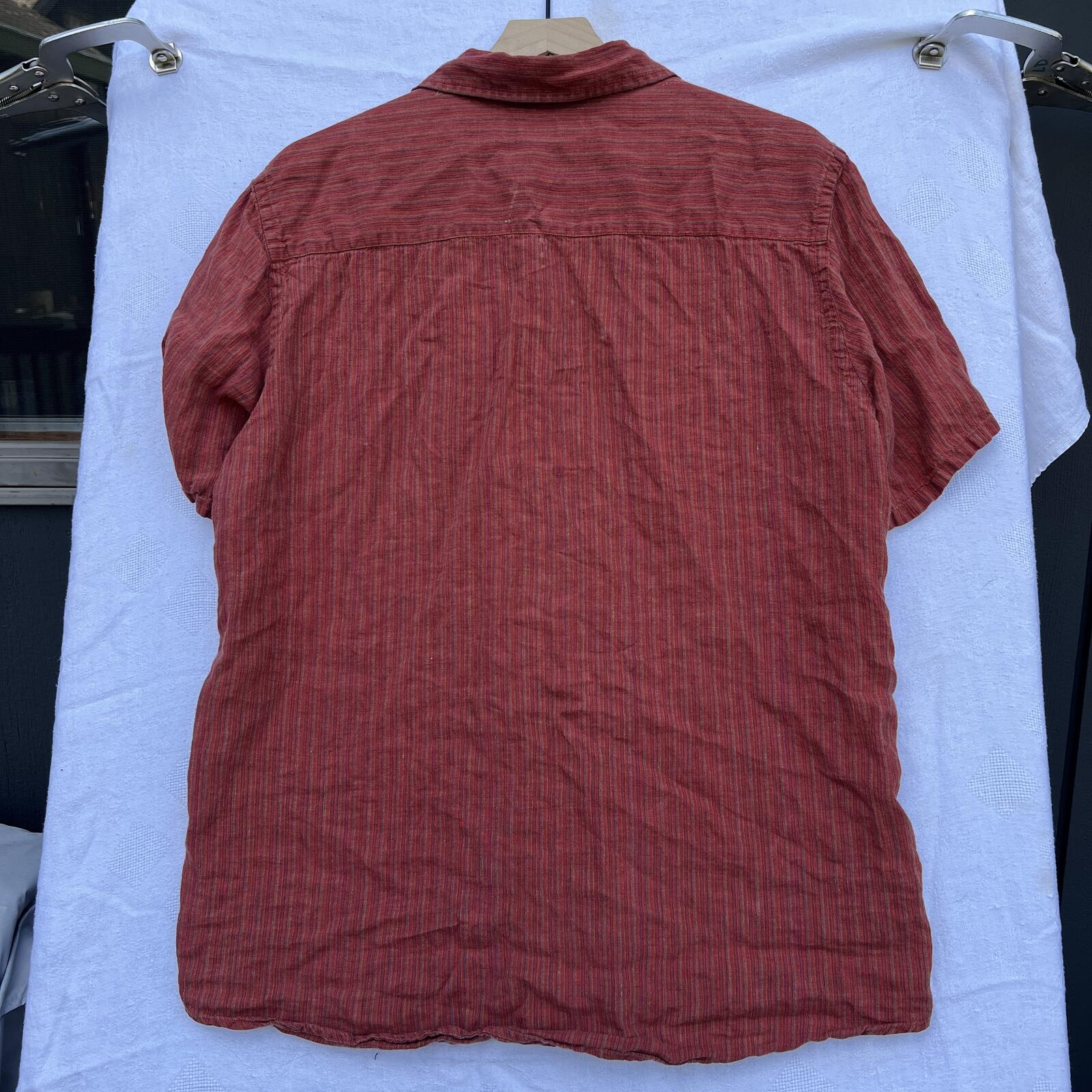Express Linen Shirt Mens Medium Red Striped Short Sleeve Button Up