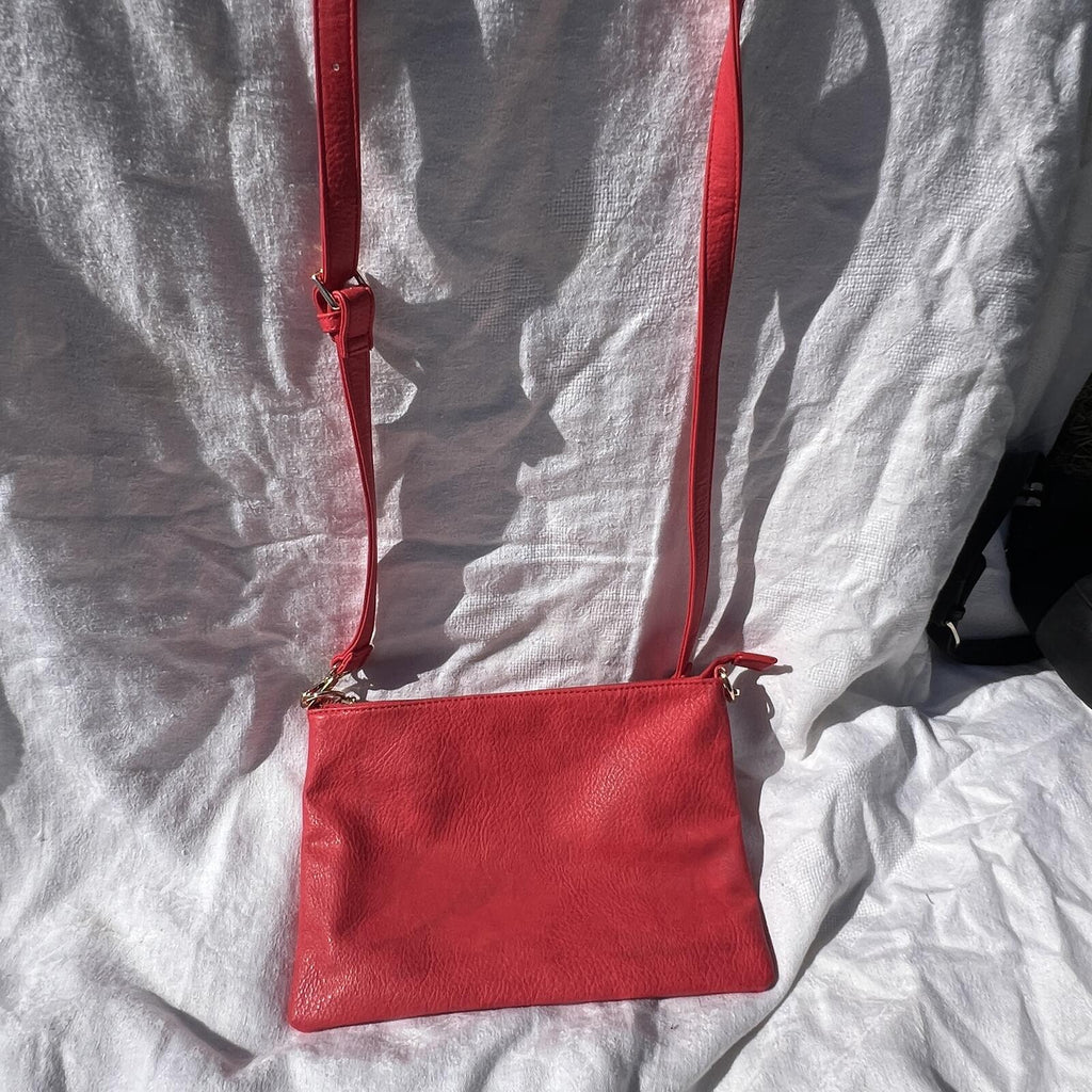 G.H. Bass Red Leather Slim Crossbody Swing Bag Minimalist Chic Purse