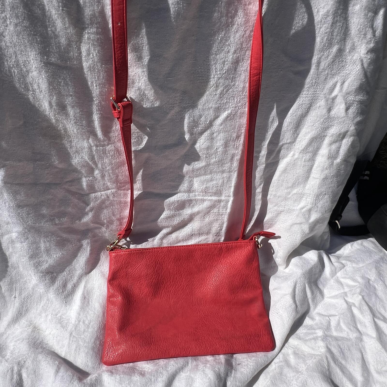 G.H. Bass Red Leather Slim Crossbody Swing Bag Minimalist Chic Purse