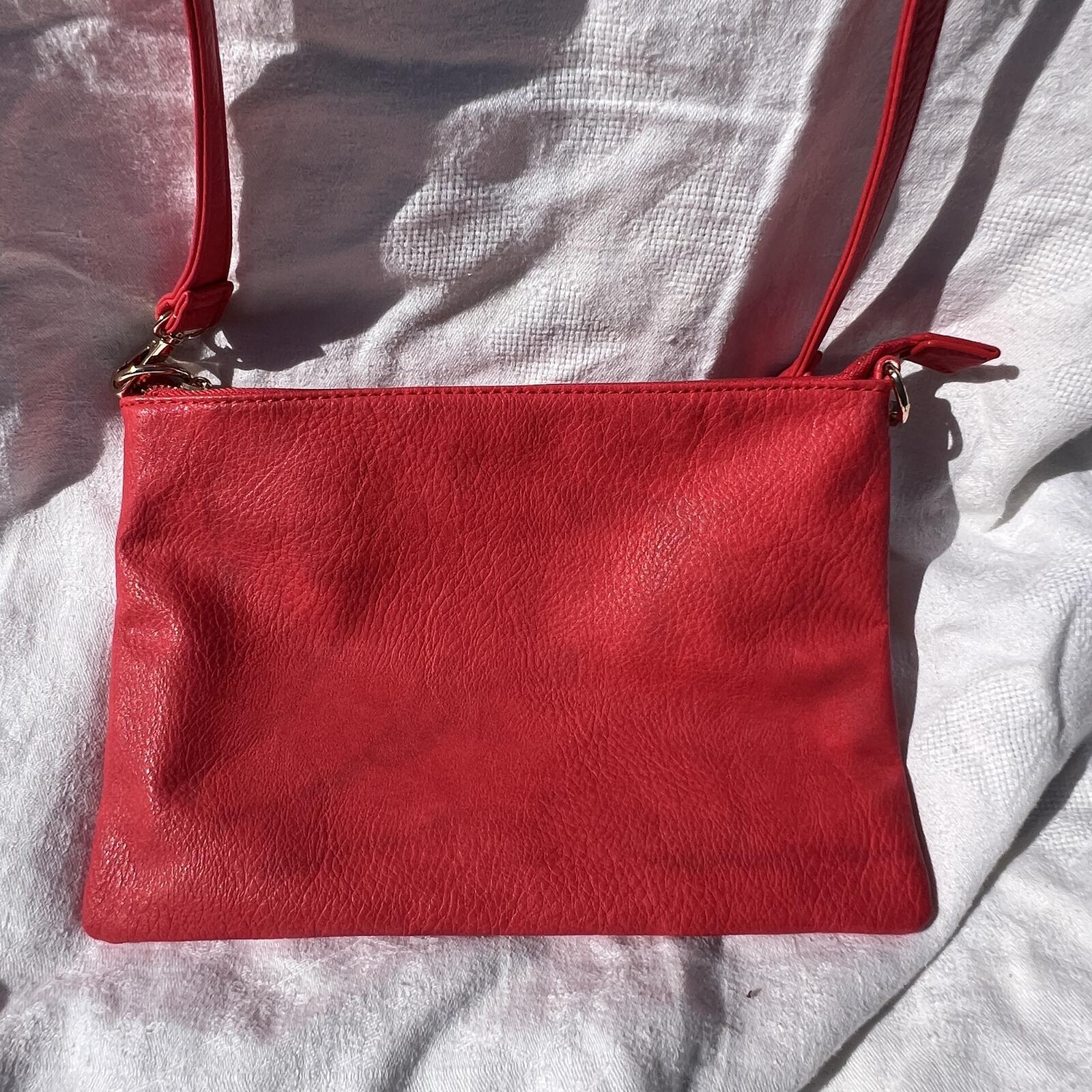 G.H. Bass Red Leather Slim Crossbody Swing Bag Minimalist Chic Purse