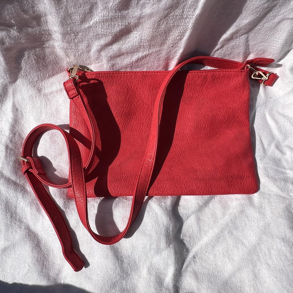 G.H. Bass Red Leather Slim Crossbody Swing Bag Minimalist Chic Purse