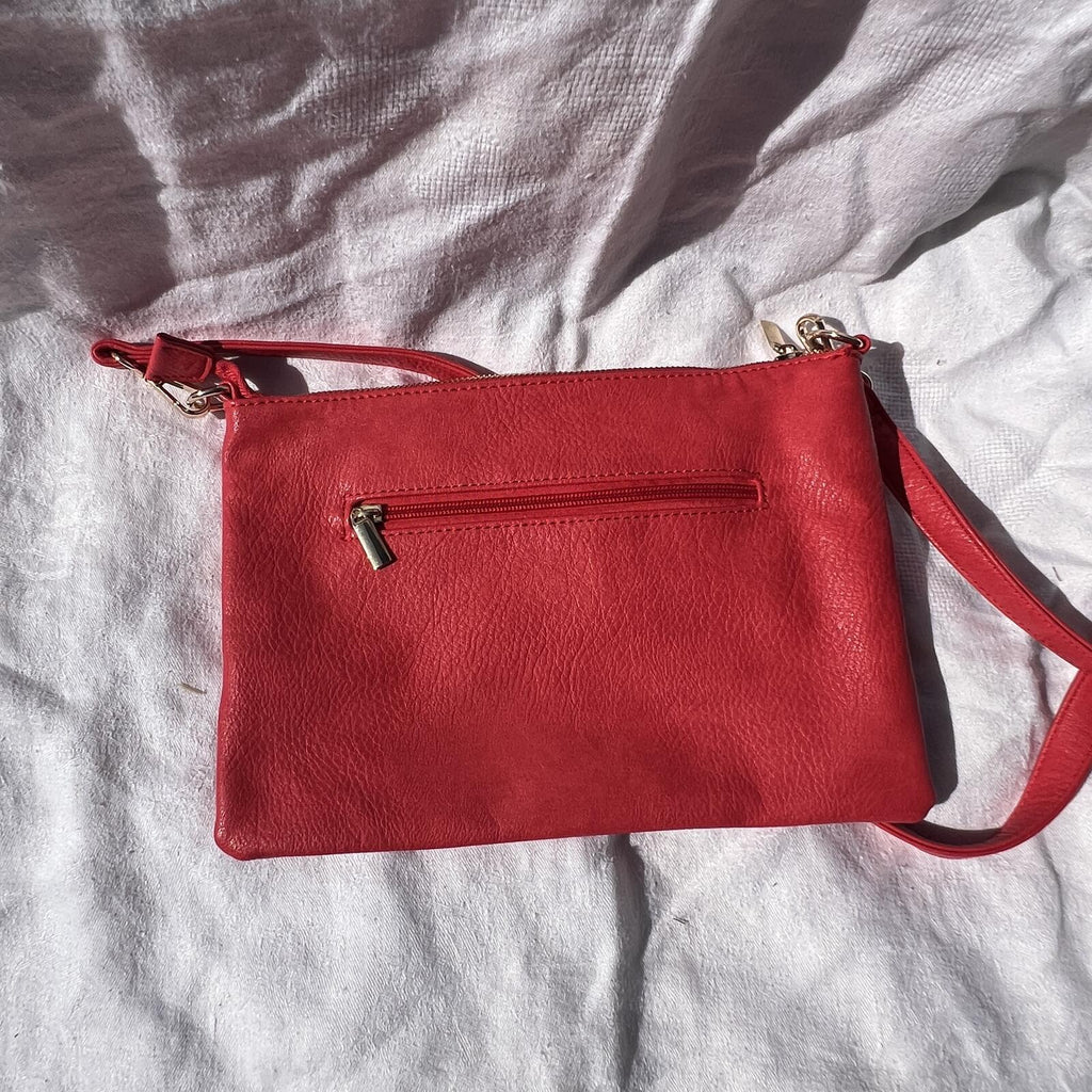 G.H. Bass Red Leather Slim Crossbody Swing Bag Minimalist Chic Purse