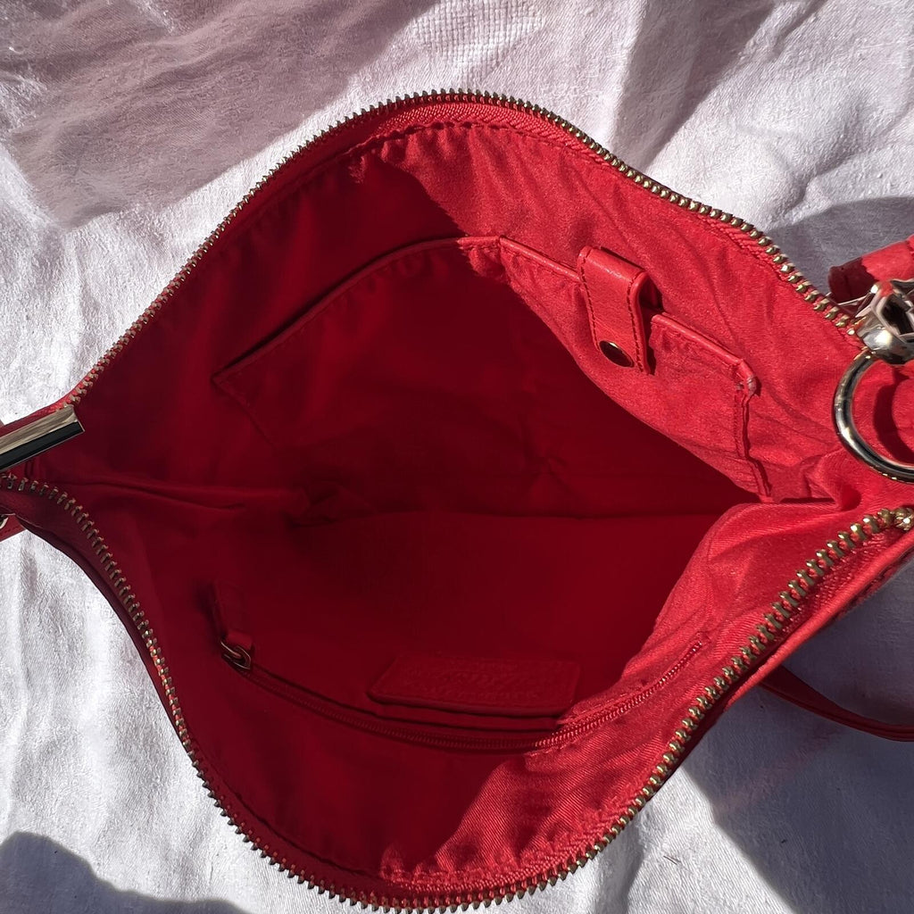 G.H. Bass Red Leather Slim Crossbody Swing Bag Minimalist Chic Purse