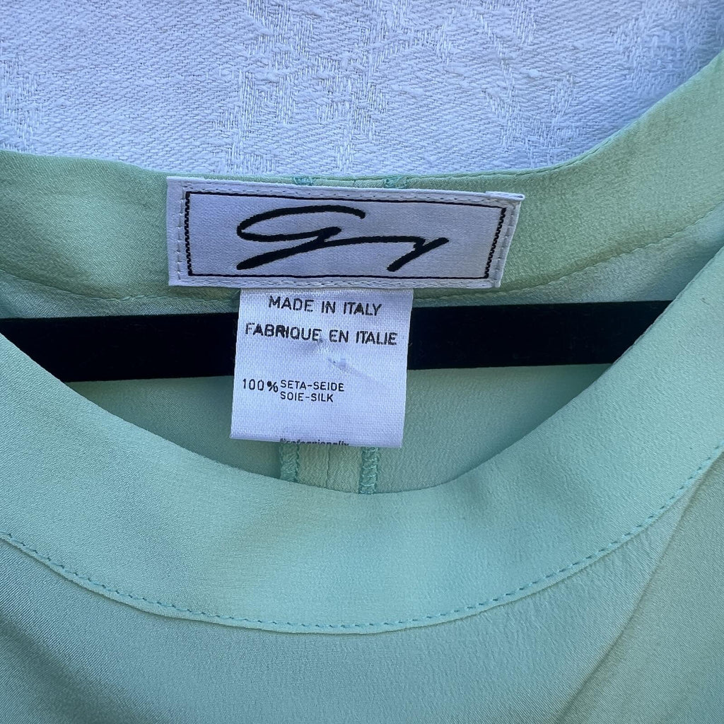 Mint Green 100% Silk Italian Blouse Short Sleeve Size 8 EU 42