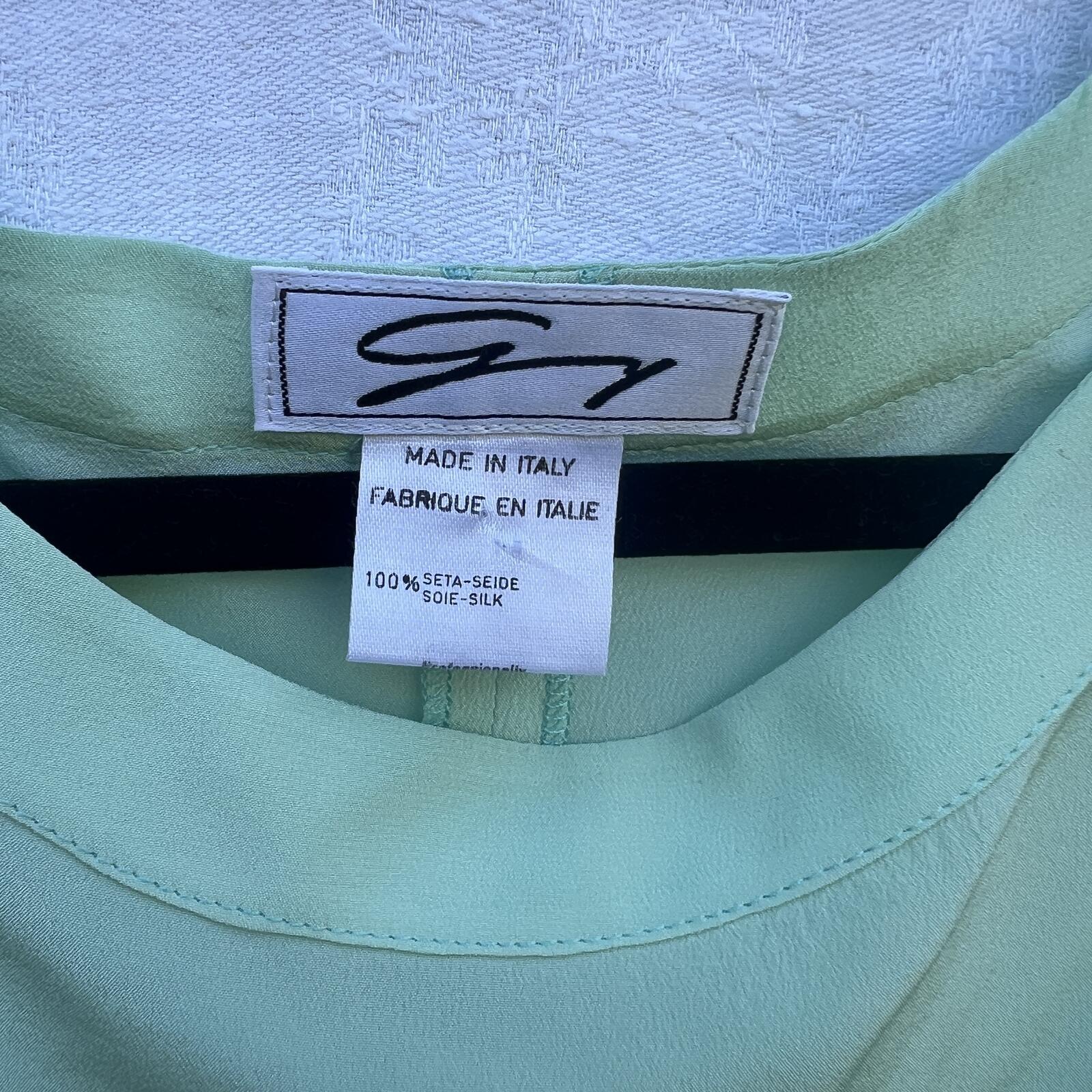 Mint Green 100% Silk Italian Blouse Short Sleeve Size 8 EU 42