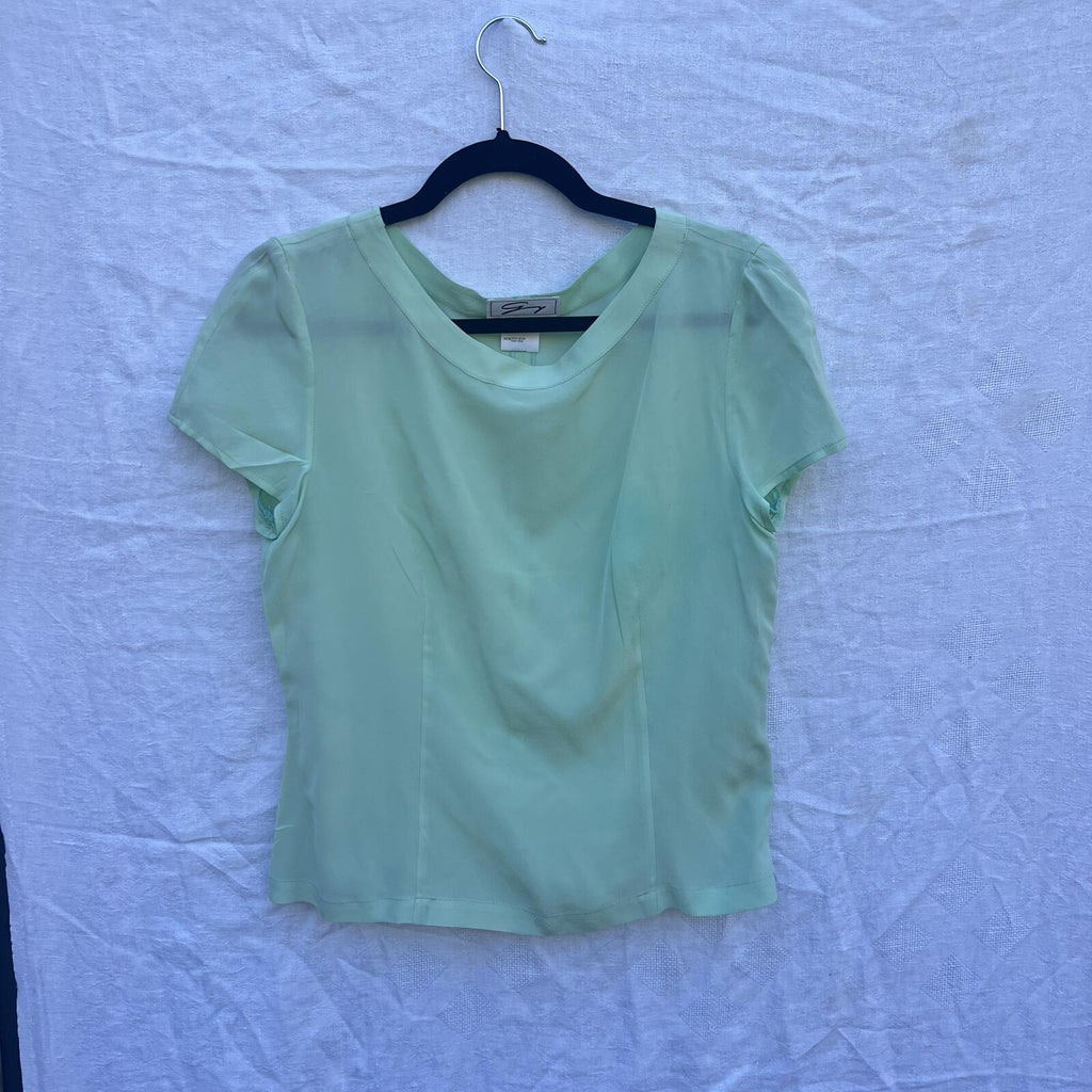 Mint Green 100% Silk Italian Blouse Short Sleeve Size 8 EU 42