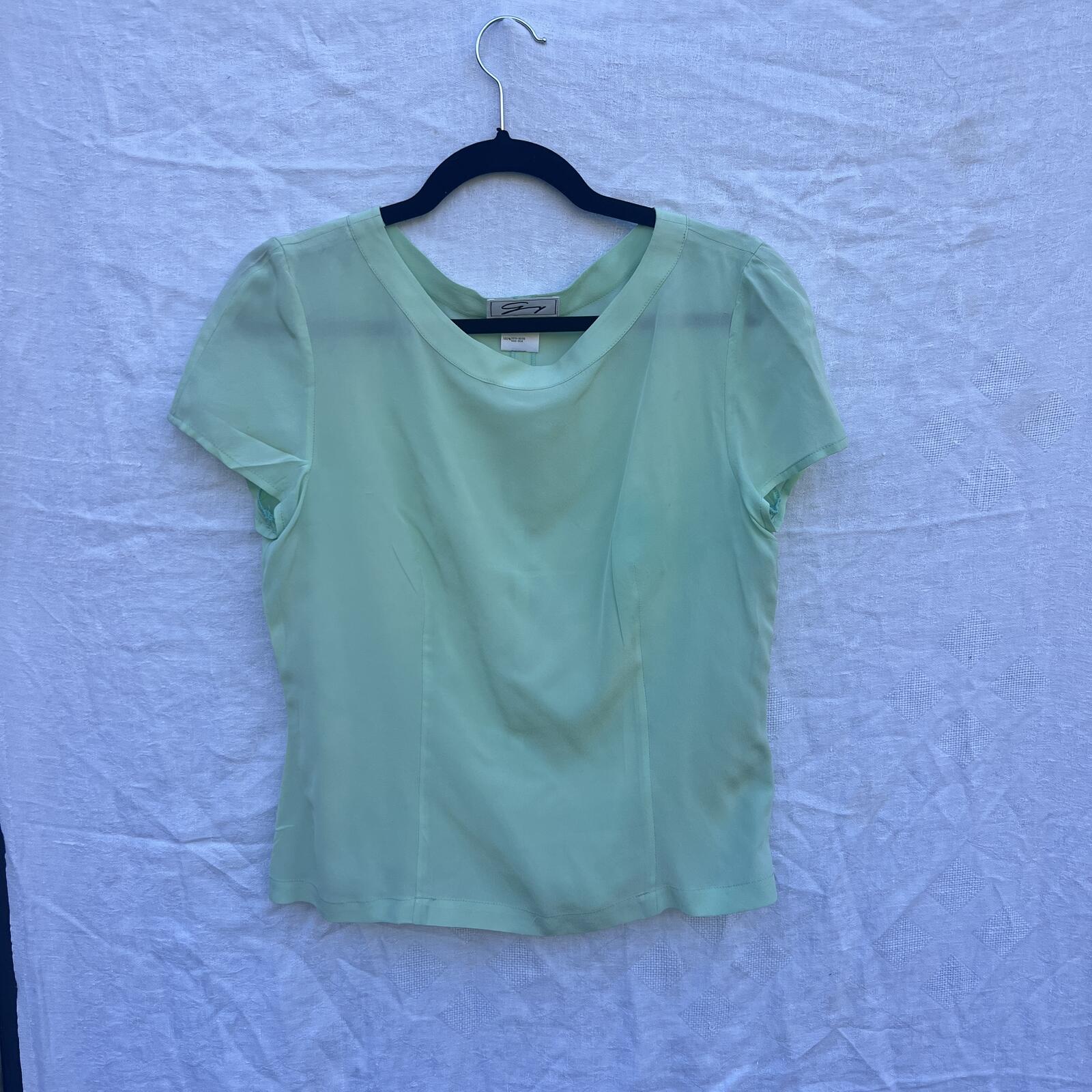 Mint Green 100% Silk Italian Blouse Short Sleeve Size 8 EU 42