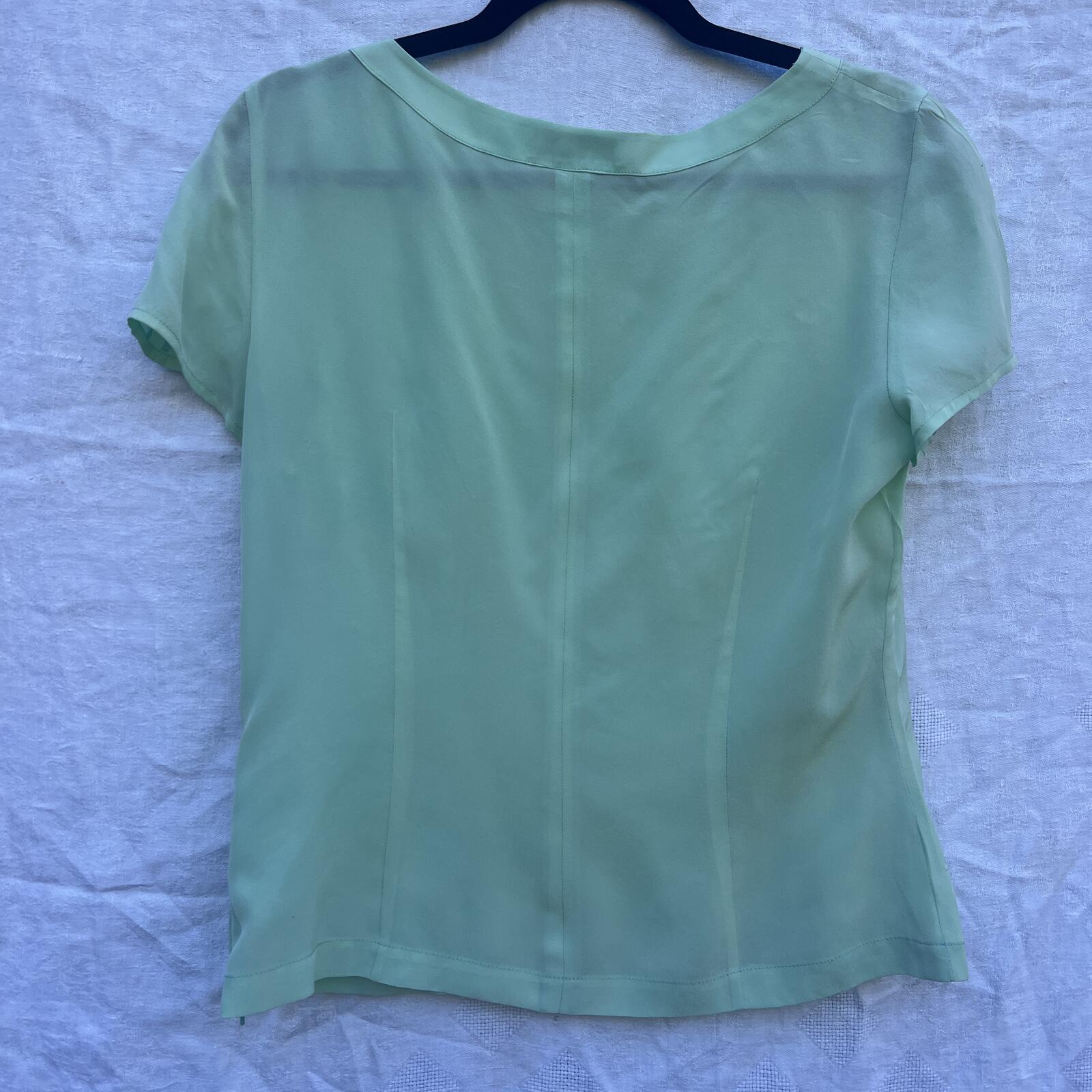 Mint Green 100% Silk Italian Blouse Short Sleeve Size 8 EU 42
