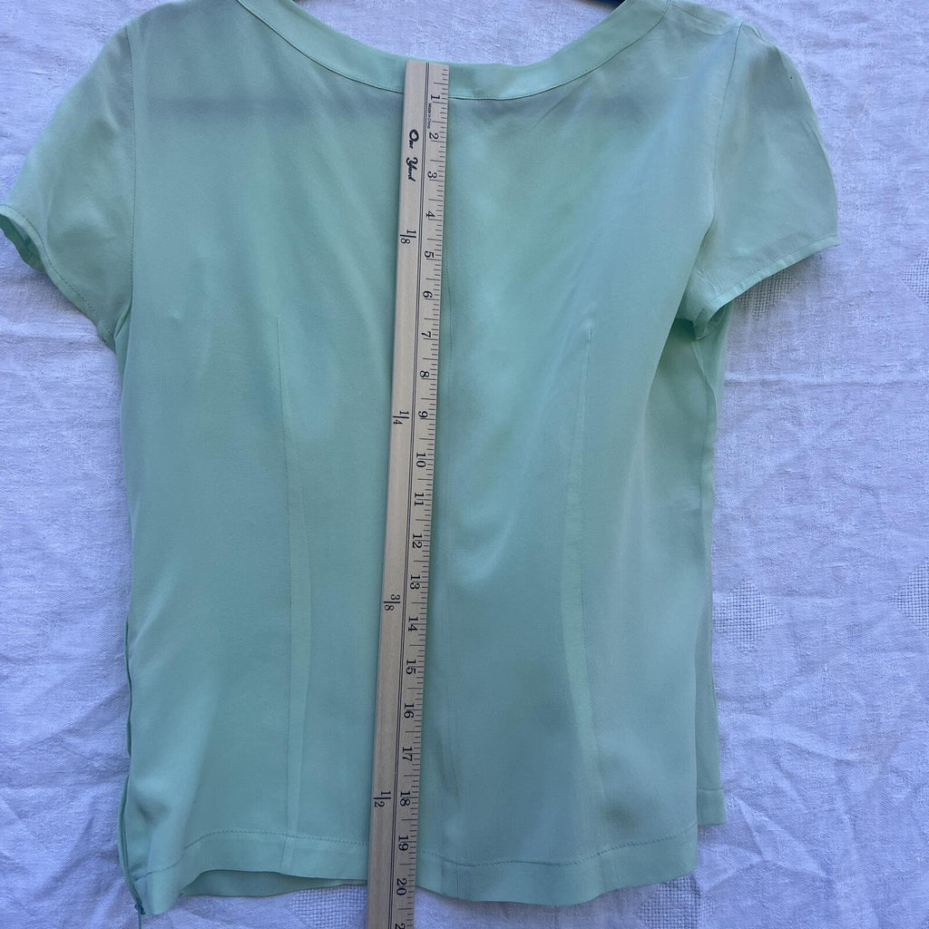 Mint Green 100% Silk Italian Blouse Short Sleeve Size 8 EU 42