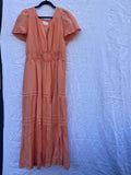 Anthropologie Coral Midi Dress Linen Blend Tiered Smocked XL Boho