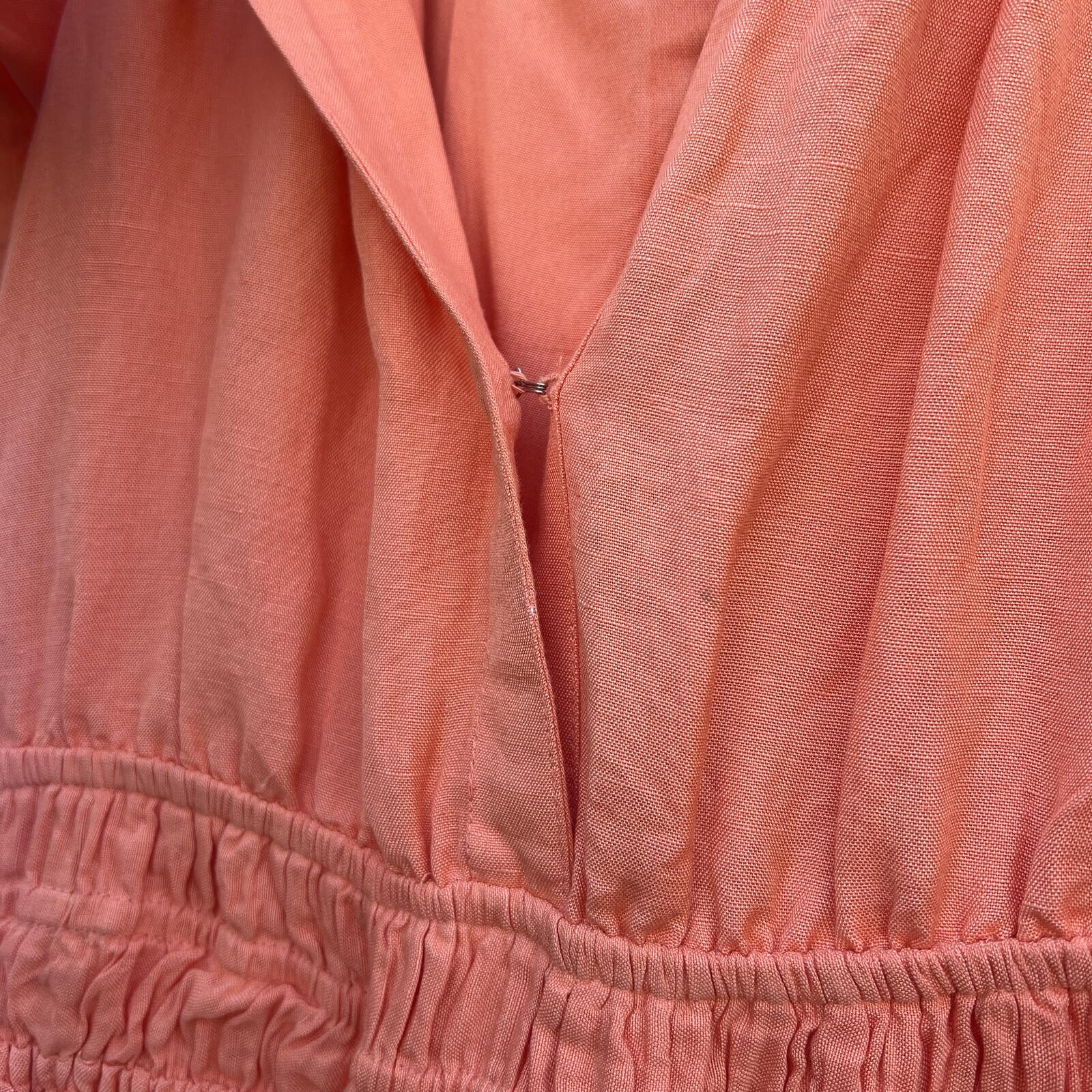 Anthropologie Coral Midi Dress Linen Blend Tiered Smocked XL Boho