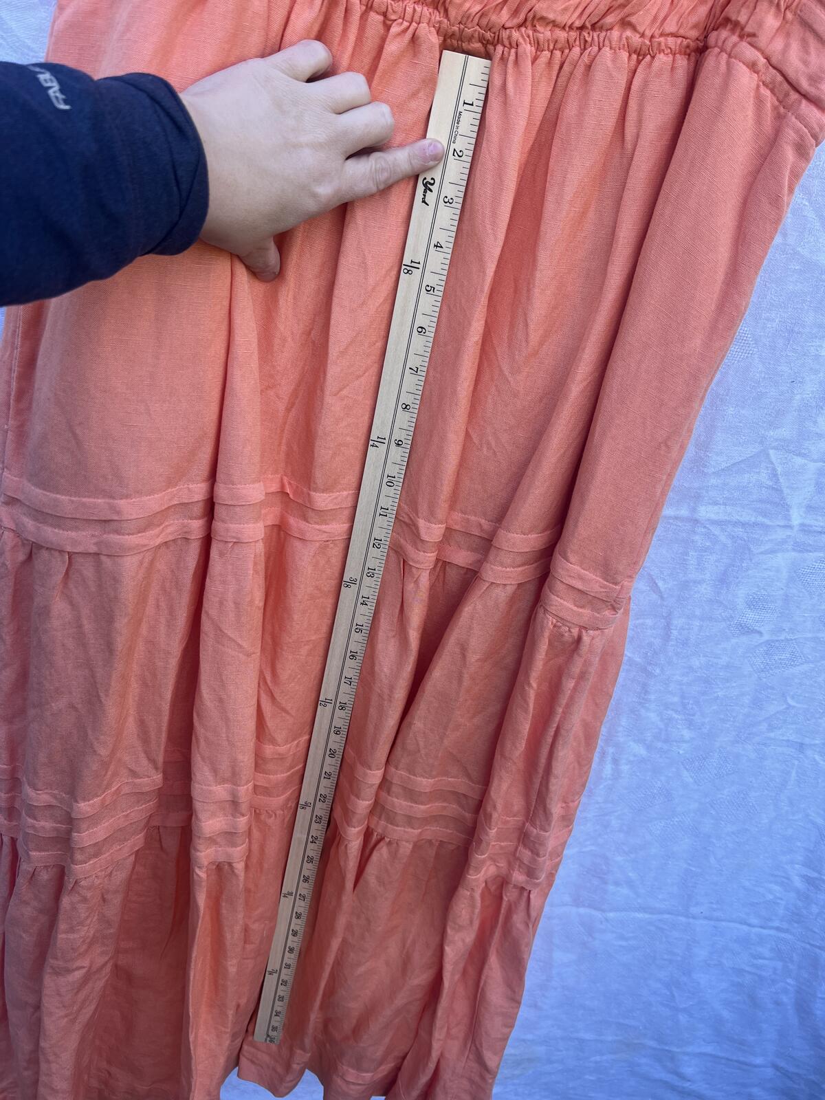 Anthropologie Coral Midi Dress Linen Blend Tiered Smocked XL Boho