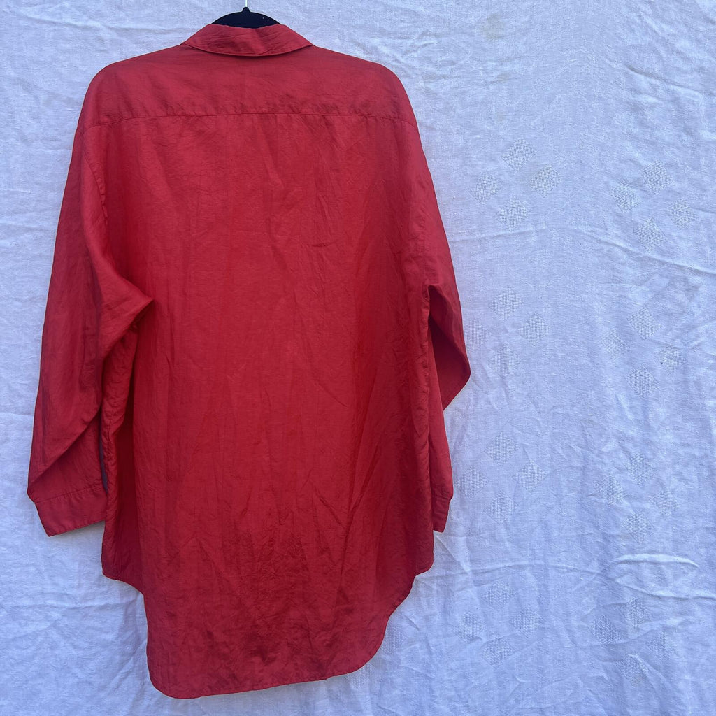 Vintage Diane Von Furstenberg Red Blouse Size L Oversized Button Up