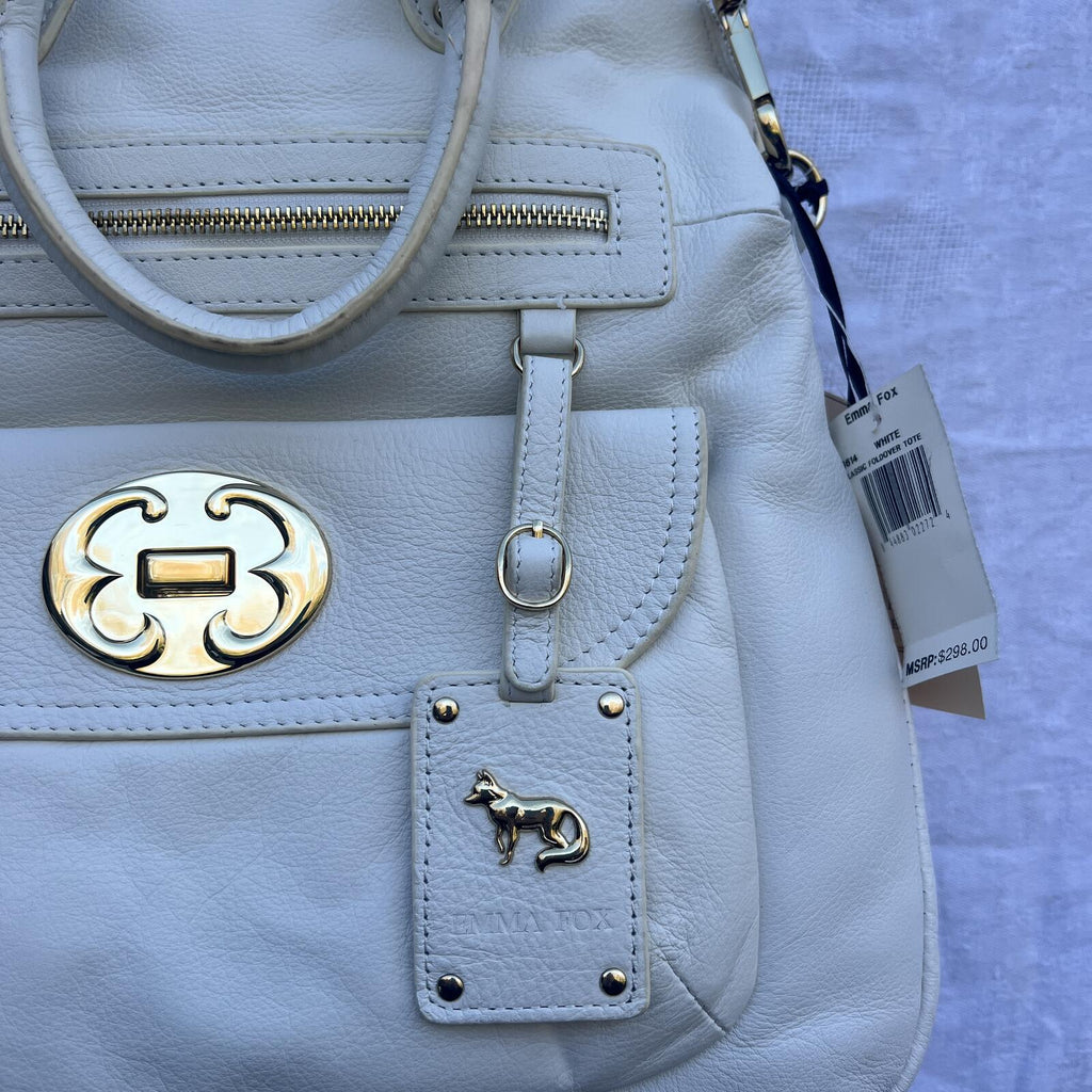 Emma Fox White Leather Satchel Crossbody Bag NWT Gold Hardware Floral