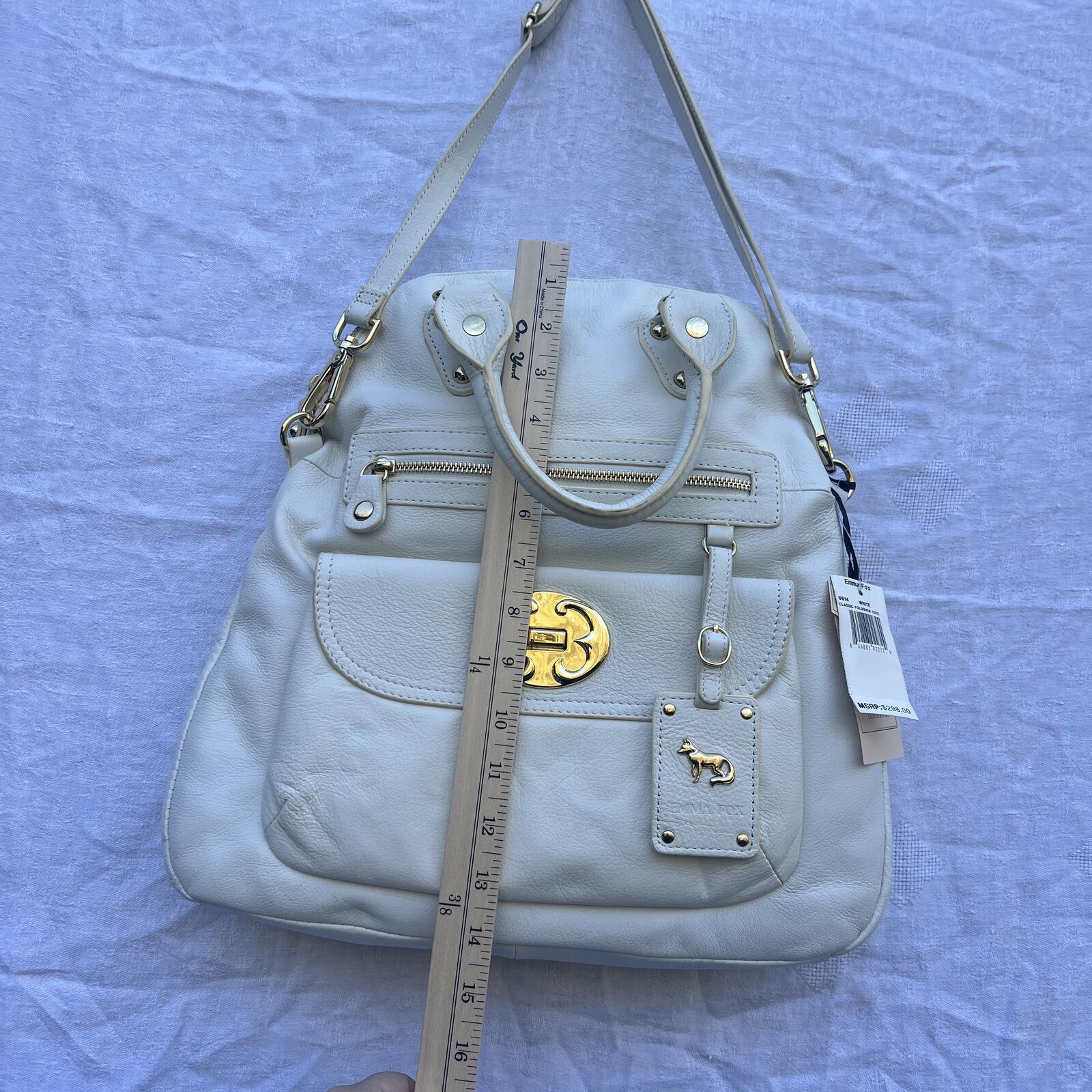 Emma Fox White Leather Satchel Crossbody Bag NWT Gold Hardware Floral