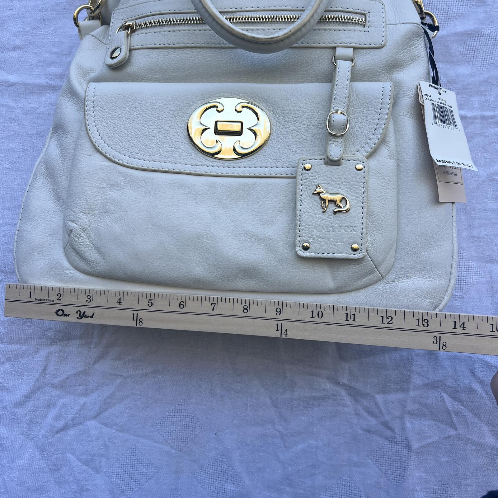 Emma Fox White Leather Satchel Crossbody Bag NWT Gold Hardware Floral