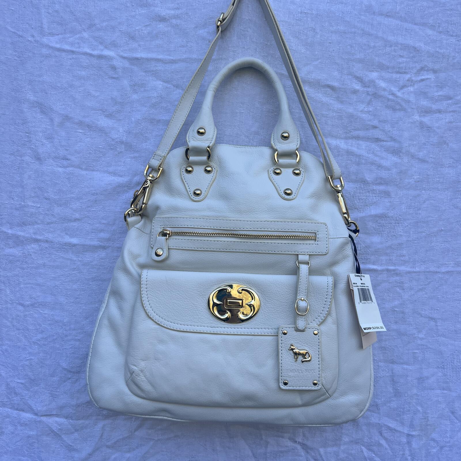 Emma Fox White Leather Satchel Crossbody Bag NWT Gold Hardware Floral