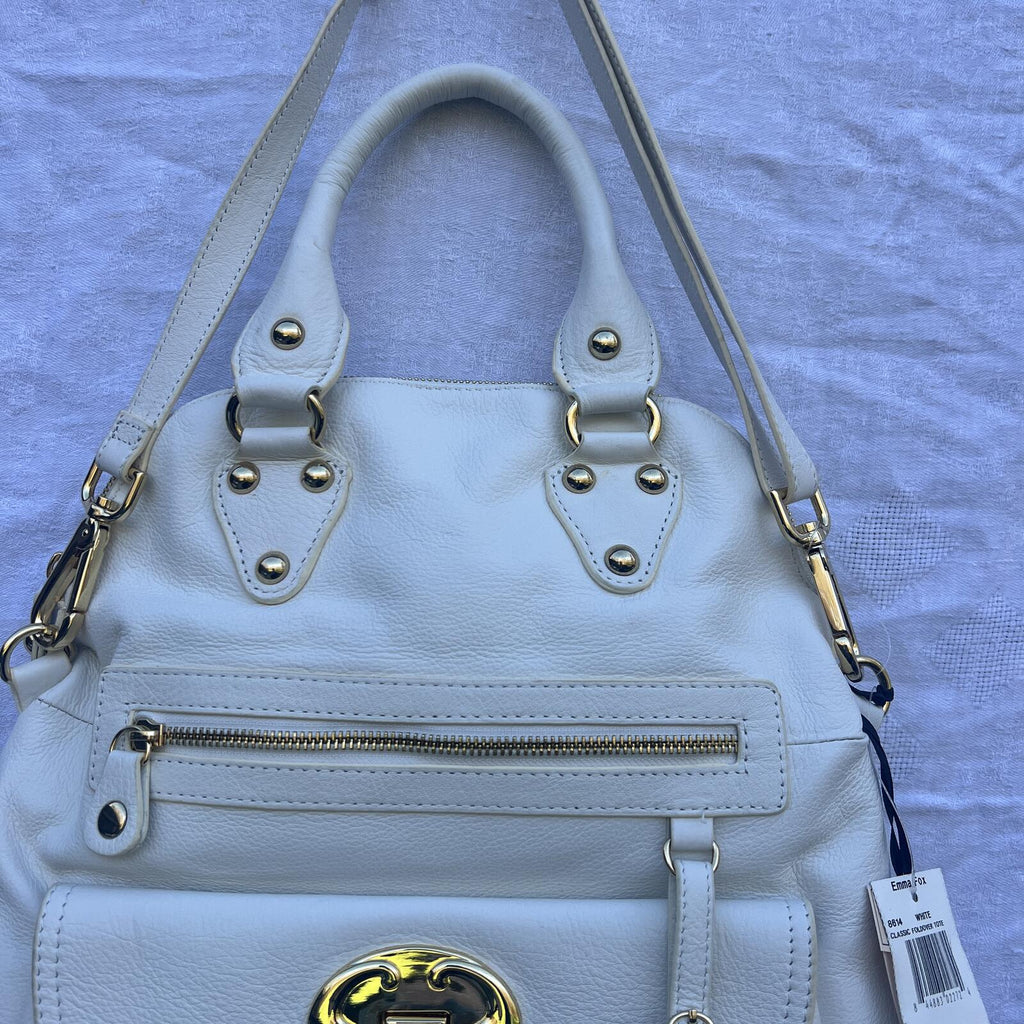 Emma Fox White Leather Satchel Crossbody Bag NWT Gold Hardware Floral