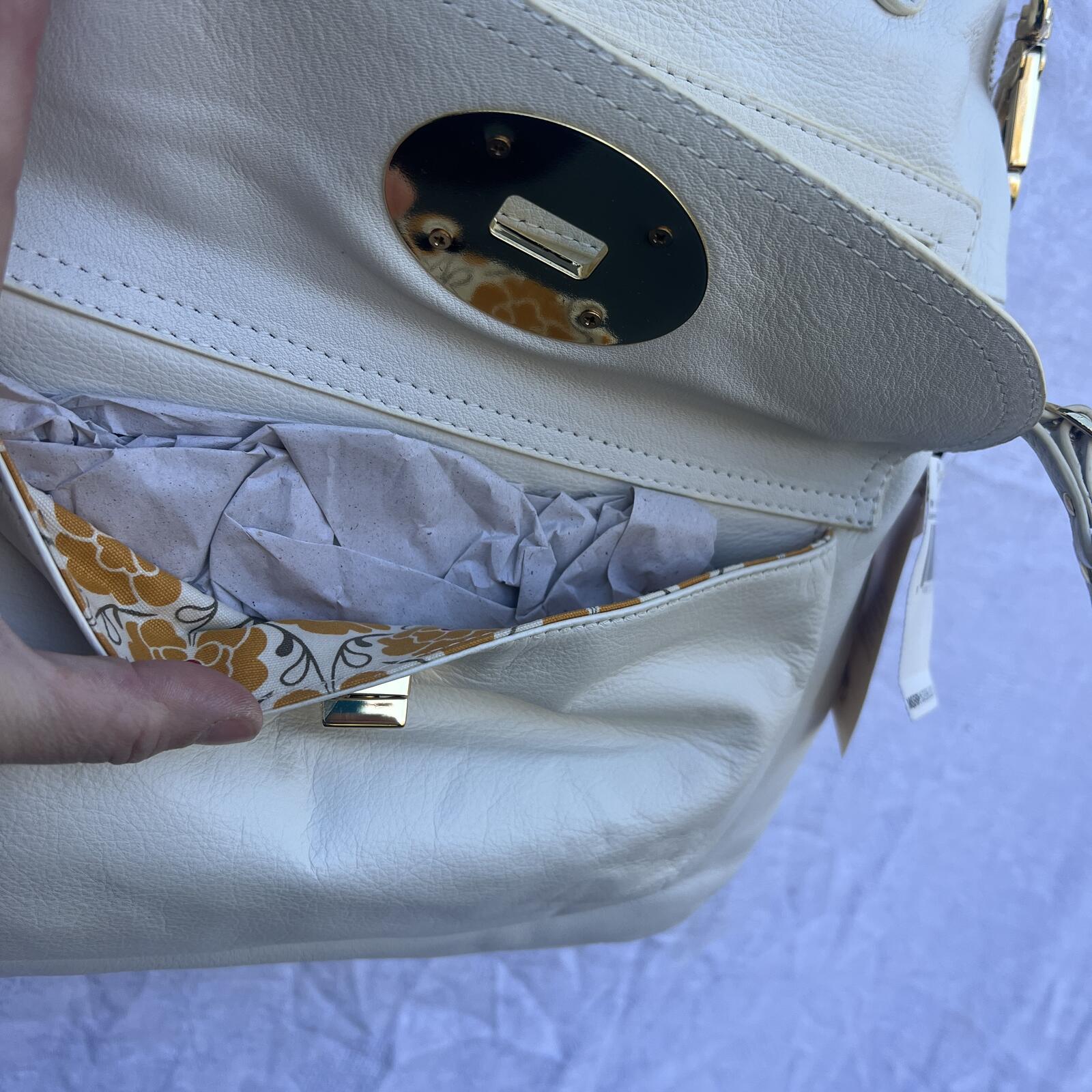 Emma Fox White Leather Satchel Crossbody Bag NWT Gold Hardware Floral