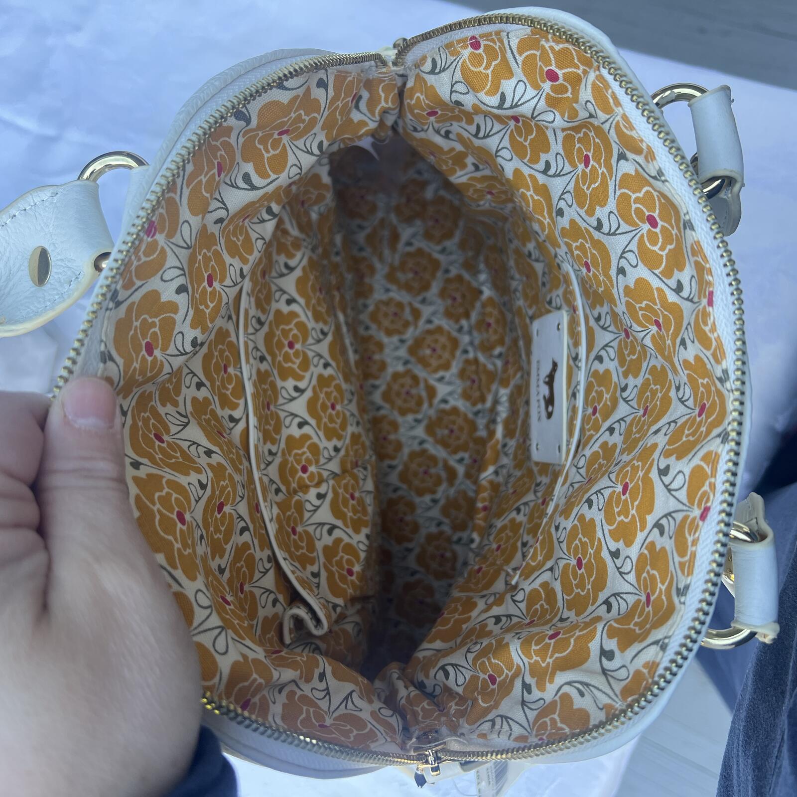Emma Fox White Leather Satchel Crossbody Bag NWT Gold Hardware Floral