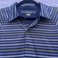 Greg Norman Polo Shirt Mens M Blue Striped Golf Performance Play Dry Polo