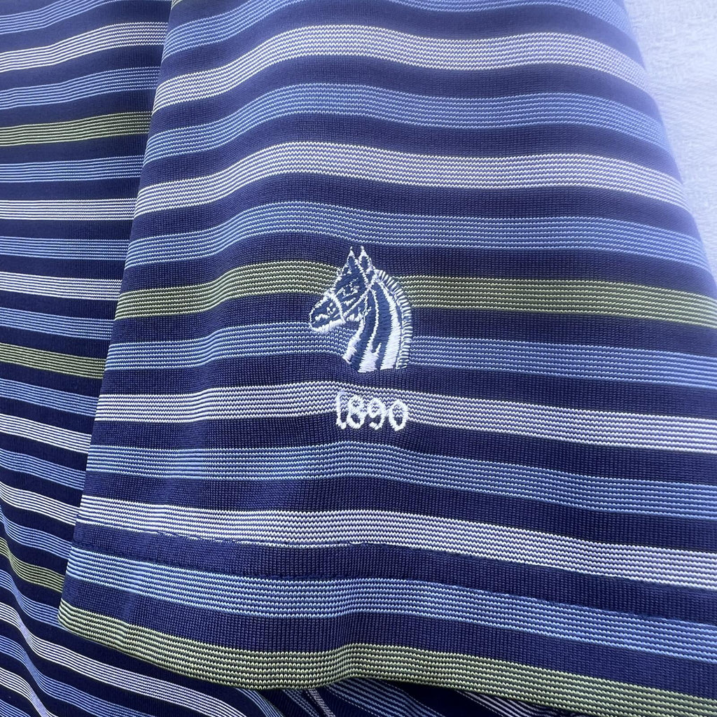 Greg Norman Polo Shirt Mens M Blue Striped Golf Performance Play Dry Polo