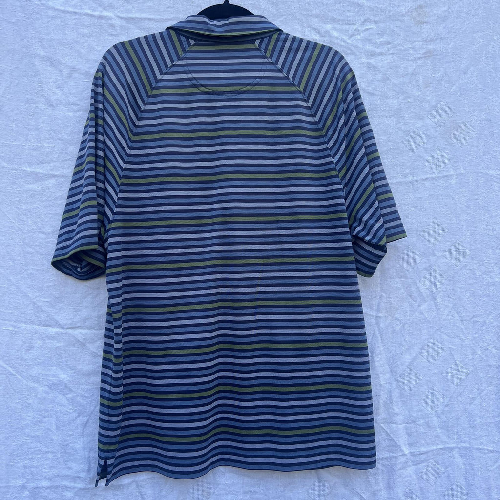 Greg Norman Polo Shirt Mens M Blue Striped Golf Performance Play Dry Polo